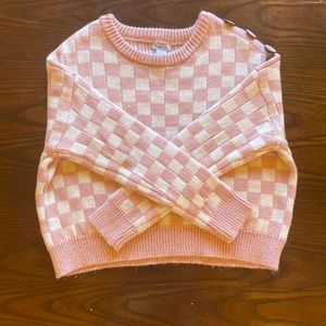 White & pink checkered sweater teens/kids (x-small)